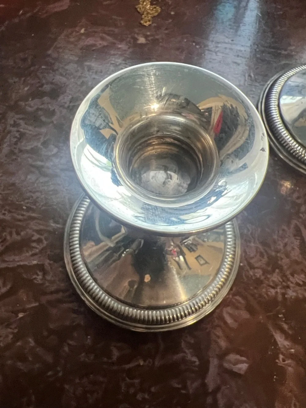 Sterling Silver-Tone Pair of Candle Holders - Picture 4 of 6